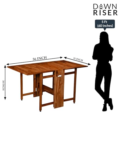 Image of Two-Side Folding Teakwood Table - Space-Saving Design, Sturdy Build, Adjustable Levelers, Multi-Purpose Dining, Work, Study, Easy Assemble, Compact Indoor Outdoor Use - DIY Model - Walnut - Dawnriser