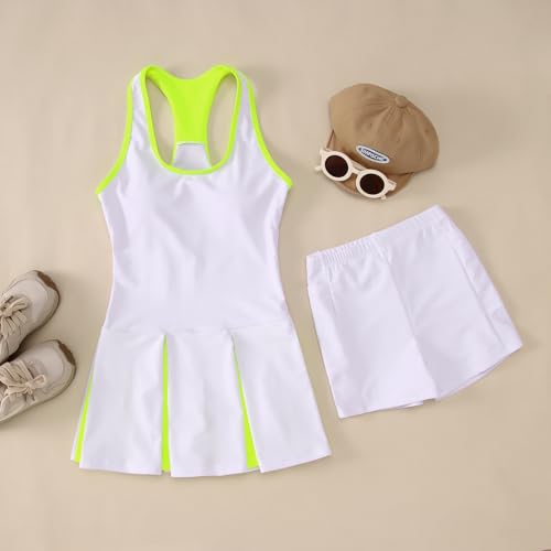 Image of IZYJOY Kids Girls Tennis Golf Dress Outfit Sleeveless Racerback Dresses with Shorts Pockets Sport Athletic 2 Piece Sets