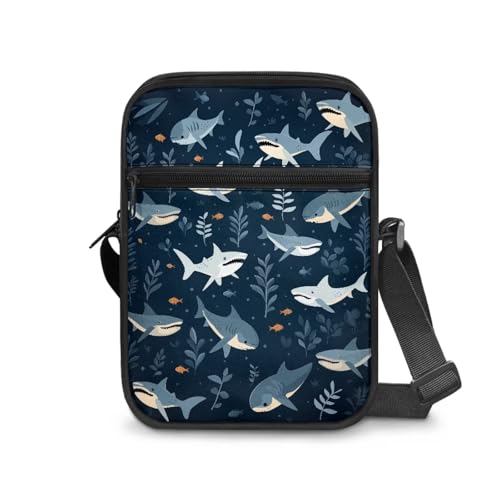 Shark Print Small Messenger Bag Satchel Cross Body Bags Multi-Use Shoulder Bag for Men Women