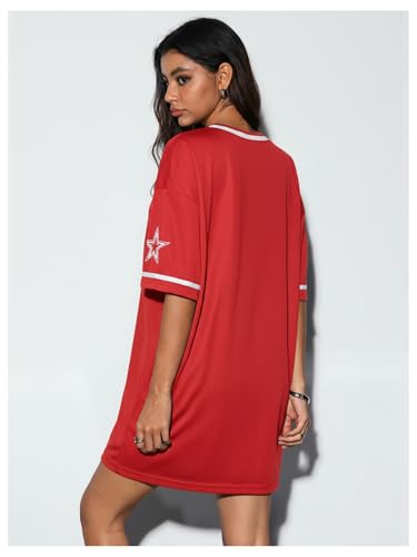 Image of SOLY HUX Women's Y2K Jersey T-Shirt Dress Short Sleeve Oversized Hip Hop Graphic Tee Mini Dresses