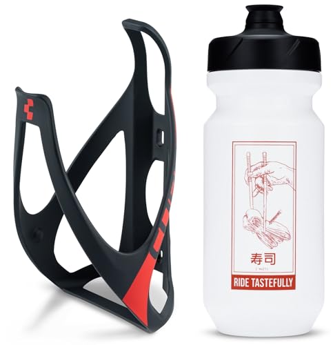 Cube HPP Cage - Matt Black/Red & Flow Bottle - White, 500ml / Water Drink Flask Vessel Bidon Holder Mount Bracket Kit Lightweight Plastic Drinking Hydration Biking Bike Riding Frame Accessories