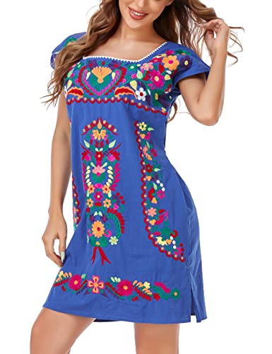 Image of YZXDORWJ Women Mexican Embroidered Dress Ruffle Collar Sleeveless
