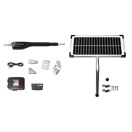 Mighty Mule MM371W Automatic Gate Opener (Smart), Single, Black & 10 Watt Solar Panel Kit (FM123) for Mighty Mule Automatic Gate Openers,Black Cell