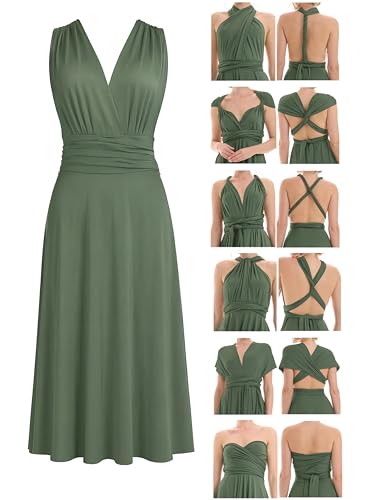 Juvell Infinity-Kleid kurz - Brautjungfernkleider Midi - Infinity Dress - Hochzeit - Elegantes Cocktailkleid-Abendkleid-Abschlussball - 1100 (40-44 Grün)