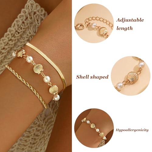 YANCHUN Gold Shell Bracelet Stack Dainty Gold Bracelets Boho Summer Beach Jewelry Halloween Mermaided Costume Accessories for Women3