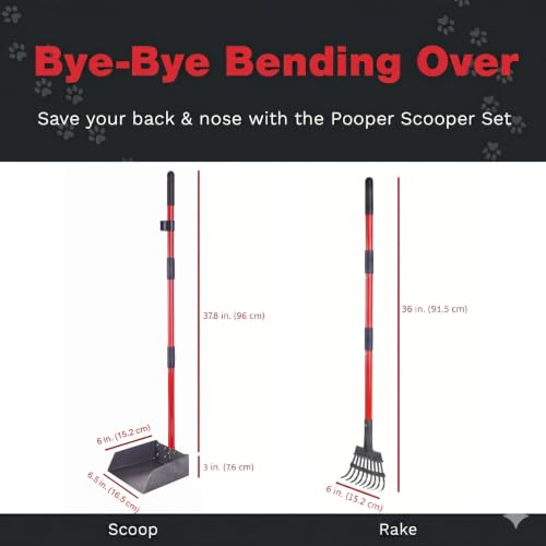 Image of Pawler Pooper Scooper for Large Dogs and Small Dogs, Metal Poop Scooper Set with Long Handle Rake and Heavy Duty Tray for Yard, Grass, Dirt or Gravel, Heavy Duty Aluminum Poop Picker Upper