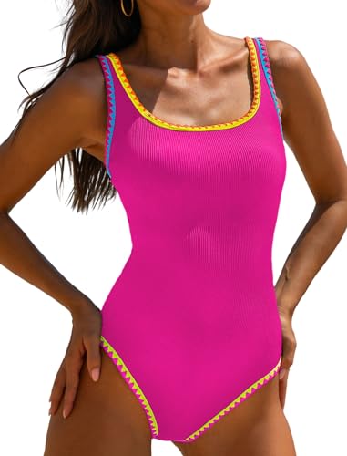 Image of popvil Women's One Piece Swimsuits Tummy Control -Slimming Bathing Suit Modest Neon Sport Swimwear 2026