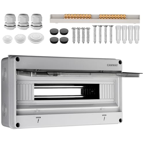 CAMWAY Boîtier Électrique Extérieur 18 Modules IP65 Étanche Coffret de Distribution pour Disjoncteurs et Modules Électriques Installation Murale Facile pour (Jardin, Garage, Maison)