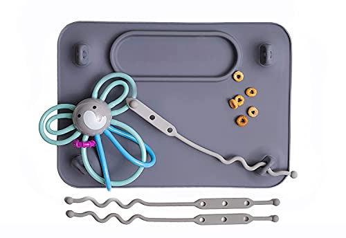 Baby Teller,Silikon Rutschfester Baby Tischset für mit saugnapf kinderteller und Kinder ,4 verstellbaren babysicheren Seilen, kein BPA Cover