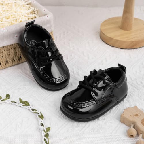 Image of Toddler Baby Girl Boy Classic Oxford Dress Shoes PU Leather Loafers Brogue Non-Slip Rubber Sole Wedding Party First Walking Shoes