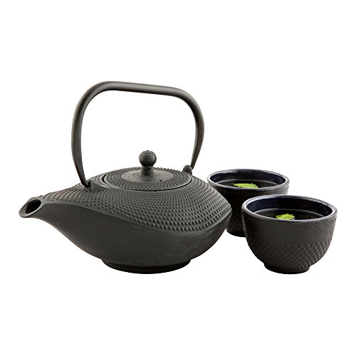Tetsubin 34 Ounce Cast Iron Teapot 1 With Strainer Iron Teapot - Retains Heat Curved Handle Black Cast Iron Japanese Tea Kettle Hobnail - Restaurantware