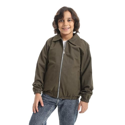 Andora Plaid Padded Hooded Boys Gabardine Jacket_ olive_ 10