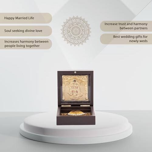 Image of Idolkart Radha Krishna murti Pocket Temple 24 Karat Gold Coated - Photo Frames, Gift, Radhakrishna Pooja Box Crafted from Wood,for Wealth, Prosperity and Vastu Benefits - Housewarming Gift - 2x3