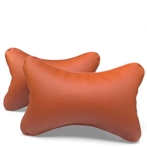Image of Leather Soft car Neck Pillow for Travel, Travel Micro Fiber Rest Pillow /Cushion Set of Pillows Compatible with All Cars - Pack of 2 Pieces (Orange)