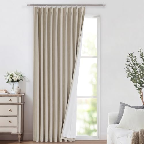 Image of Vision Home Sand Pinch Pleated Full Blackout Curtains Linen Blended Room Darkening Window Curtains 112 inch for Living Room Bedroom Thermal Insulated Pinch Pleat Drapes with Hooks 60 inch Wx112 Lx1