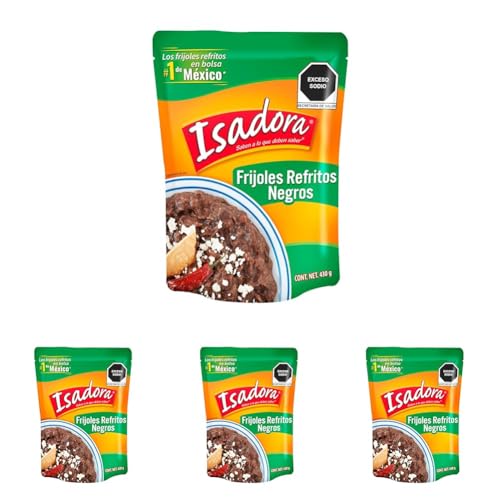 Isadora - Frijoles Refritos Negros - Formato Bolsa - 430g - Hechos en México - Sin conservantes - Ingredientes naturales - Listo para comer (Paquete de 4)