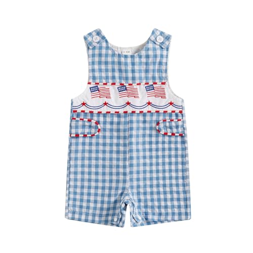 YINGISFITM My First 4th Of July Baby Girl Boy Outfit American Flag Sleeveless Overalls Stars And Stripes Romper July 4th (American Flag A, 18-24 Months)