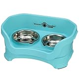 Neater Feeder - Deluxe Model - Mess-Proof Cat Bowls (Cat, Aquamarine) - Made in USA - Elevated, No Spill, Non-Tip, Non-Slip, Raised Stainless Steel Food & Water Pet Bowls