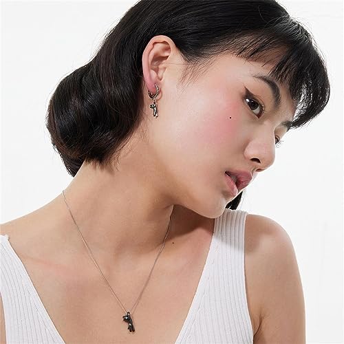 Cute Cat Dangle Hoop Earrings for Women Girls Cubic Zirconia Small Huggie Hoops Animal Pet Dangling Drop Earrings Couples Matching Earrings3