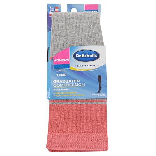 Dr. Scholl's Women's Graduated Compression Geometric Stripe Pattern Knee High Socks 1 Pair Pack, Gray, Women's Shoe Size: 4-103