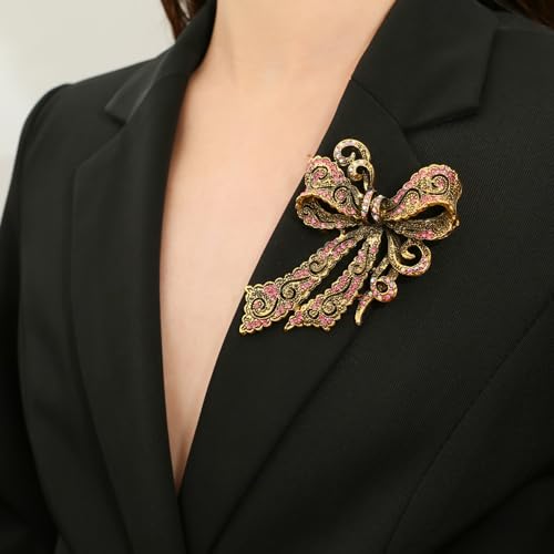 Image of Rhinestone Bow Brooch Vintage Crystal Large Bowknot Brooches for Women Brooch Pin Wedding Fashion Jewelry Accessories,Women Gift