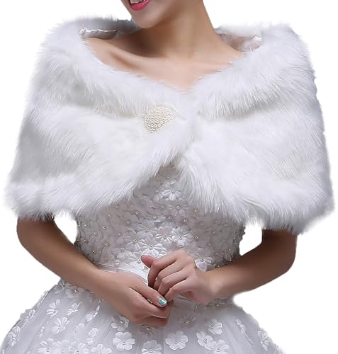 ITODA Châle en Fausse Fourrure Hiver Femme Mariée Demoiselle d'honneur Cape Mariage Wrap Mariée Châle Mariage Écharpe Chaude Étole pour Robe De Fête De...