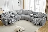 Power Electric Reclining Sectional Sofa with Wireless Charger for Living Room, Plush Faux Fur Sectional Couch with Recliner, 6 Seaters Comfy Recliner Corner Sectionals Sets with Cup Holders, Grey