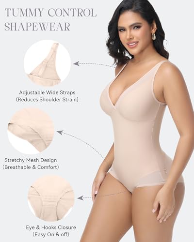 Womens Shapewear Deep V Neck Bodysuit Tummy Control Corset Bodysuit Slimming Mesh Sheer Outing Outfits4