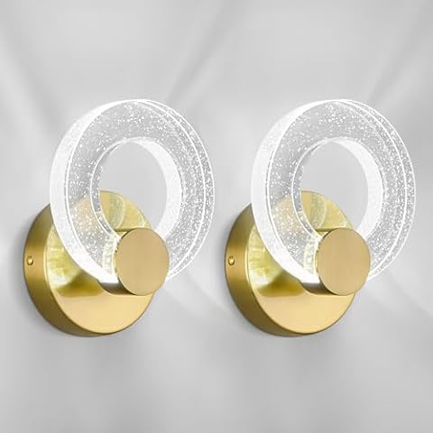 BNHHLZ Gold Wall Sconces Set of Two with Round Bubble Crystal Wall Sconce LED Dimmable Wall Light for Bedroom Living Room Hallway Modern Bathroom Light Fixtures Cover