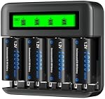 CITYORK 4 Pack 10000mAh Rechargeable D Batteries with Charger, 8 Bay LCD Universal Battery Charger for 1.2v AA AAA C D Ni-MH/Ni-CD Rechargeable Batteries, USB Quick Charging