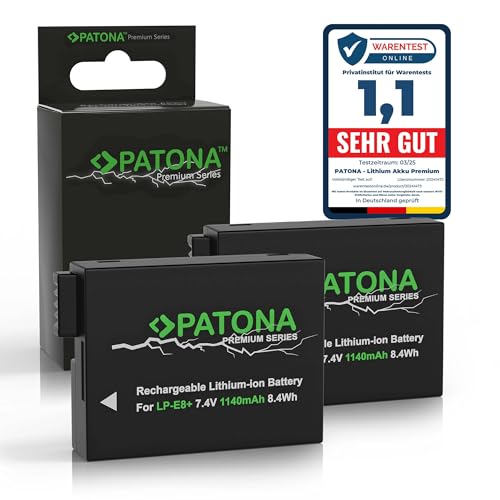 PATONA 2X Premium LP E8+ Batería 1140mAh Compatible con Canon EOS 550D 600D 650D 700D Rebel T2i T3i T4i T5i Kiss X4 X5 X6i X7i Battery Pack LPE8 LP E8 LPE 8