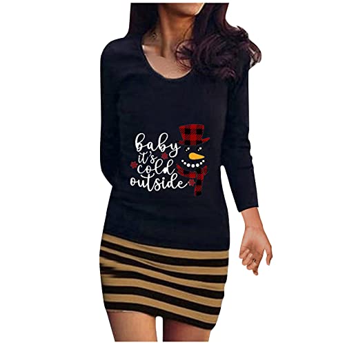 Strickkleid Damen, Kleid Hochzeitsgast Weihnachtskleid Lederrock One...