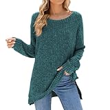 Maglione Lungo Aperto Maglioncino Donna Firmato Camicie A Maniche Lunghe da Donna vestibilità Ampia Casual Girocollo Tunica Top Autunno Pullover Maxi Maglia per Leggings Maglioni Floryday JN XL