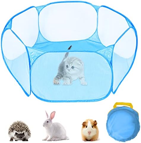 PETLOFT Foldable Pet Playpen with Carrying Bag, Mesh Portable Pop-up Play Tent Excise Pen Cage Play Yard Fence for Hamster, Guinea Pig, Rabbit/Bunny, Ferret, Chinchilla, Bearded Dragon, Hedgehog