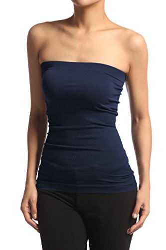 TheMogan Women s Seamless Strapless Bandeau Tank Tube Top Navy One Size