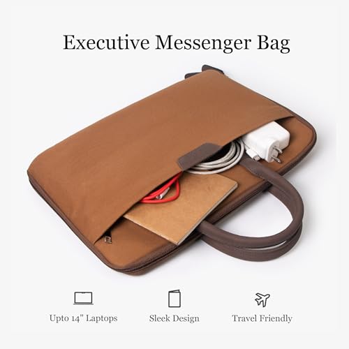 Image of Bellblock Sleek Messenger Laptop Bags For Men /Women Office Use | Travel Friendly With Luggage Strap | Office Bag For Man /Woman | Cotton Canvas | Olive Green (Upto 14 Inch)