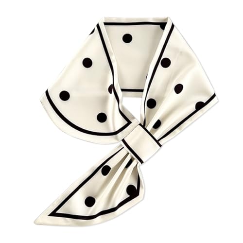 Women Skinny Silk Scarf Easy Pull-Through French Polka Dot Line Pattern Narrow Long Neckerchief Hairband Headdress