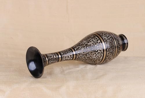 Image of Cottage Handcrafted Brass Saras Flower Vase for Home and Office Decor, 12 Inch (Black)
