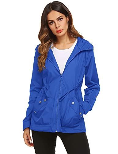 Windbreaker,Women Windproof Casual Backpacking Rain Jacket Active(Royal Blue,L)