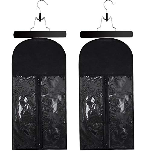 2 Sets Black Hair Extensions Storage Bag Double Side Anti-slip Hair Extension Holder with Hanger Carrier Case Folding Hanging Hairpieces Bag Dustproof Organizer Protect with Transparent Zip Up Closure