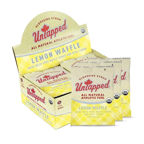 UnTapped Organic Lemon Waffles 1.1 oz Each, Box of 16 - Endurance Sports Snacks Sweetened with Real Maple Syrup, and Real Lemons | Vegan & Real Food Waffles| Ideal for Athletic Performance
