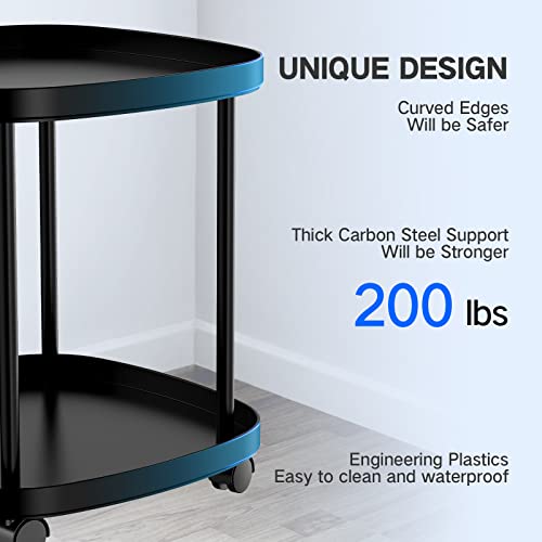 Oycevila Side Table With Wheels, Movable Double Layer End Table, Black Plastic Side Table, End Side Table With 2 Locking Caster For Indoor & Outdoor, Living Room/Bedroom/Balcony/Study Room/Etc #TOP1