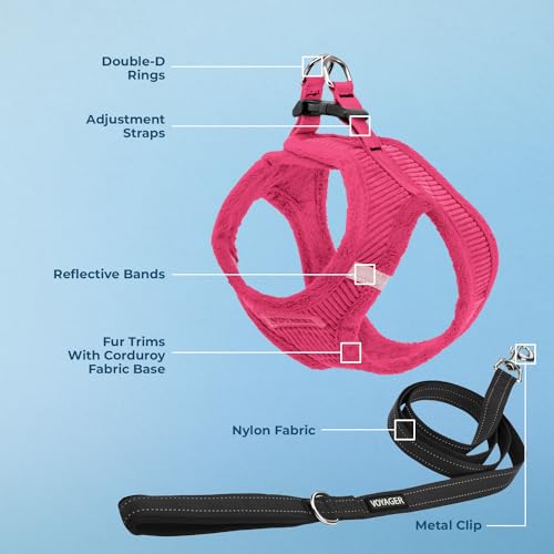 Image of Voyager Step-in Plush Dog Harness - Soft Plush, Step in Vest Harness for Small and Medium Dogs by Best Pet Supplies - 1Fuchsia Corduroy (Leash Bundle), M (Chest: 16 - 18 inch)