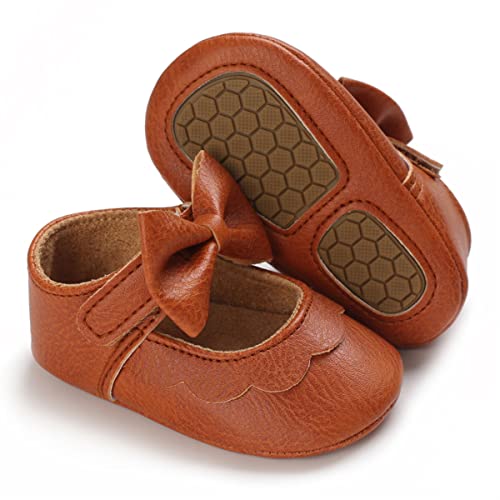 Image of LAFEGEN Baby Girls Mary Jane Flats with Bownot Non Slip Soft Sole PU Leather Newborn Infant Toddler First Walker Cirb Dress Shoes