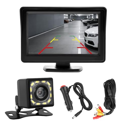 12 LED Backup Camera with Monitor 4.6×3.5 Inch,HD 150° Wide Angle Car Backup Camera Kit with Night Vision Function,Universal Waterproof Rear View Cameras for Cars,SUVs