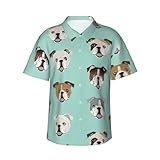 AYYQWE Divertida camisa hawaiana de manga corta con estampado de bulldog inglés para hombre, manga corta, playa, vacaciones, fines de semana, reuniones al aire libre, Negro, 3XL