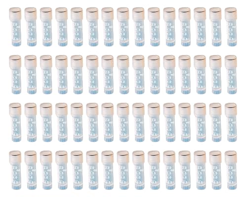 HUAZIZ 60 pcs Plástico Tubos de ensayo, 2ml Transparente,Tubo criogénico, Contenedor de Muestra, Tubo de Congelación de Laboratorio, Vial de Plástico con Transparente Tapa de Sellado de Tornillo