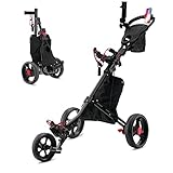 Kingdely Golf Push Cart, Lightweight Collapsible 3 Wheels Golf Pull Cart, Height Adjustable Golf...