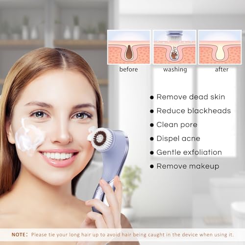 Facial Cleansing Brush Face Scrubber Exfoliator Rechargeable IPX7 Waterproof Electric Spin Cleanser Device for Exfoliating, Massaging and Deep Cleansing Removing Blackhead, Face Massaging - Thumbnail 5