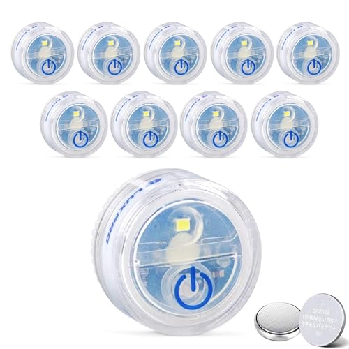 LUXPRO Waterproof Micro LED Puck Lights - Adhesive Lighting Ideal for Under Cabinets, in Tackle Boxes, or On Bookcases - Includes Batteries (10 Pack)